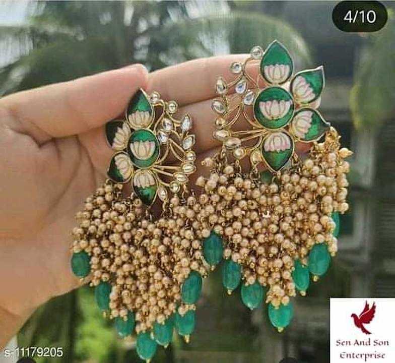 Golden green earrings  uploaded by business on 11/8/2020