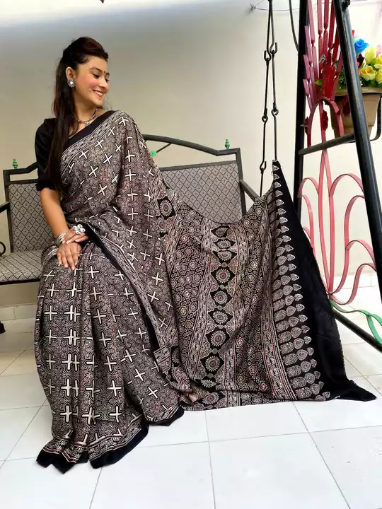 100% natural Ajrakh hand block print Modal silk saree  uploaded by business on 7/5/2022