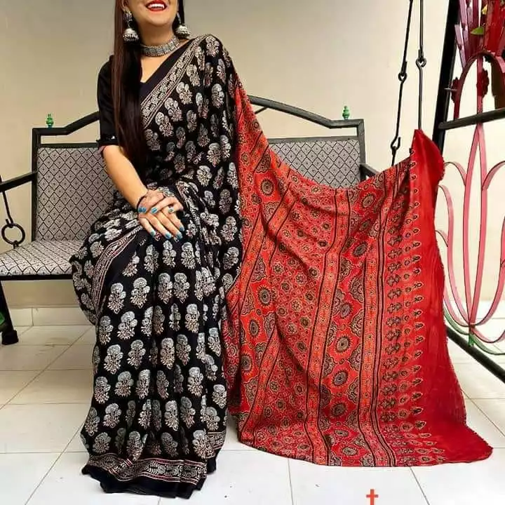 100% natural Ajrakh hand block print Modal silk saree  uploaded by Ajrakh Natural handicraft Arif khatri on 7/5/2022
