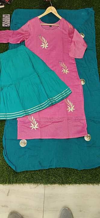 Chanderi silk kurti with sharara with nazmin dupatta embroiderei work uploaded by KHUSHI CREATION  on 11/8/2020