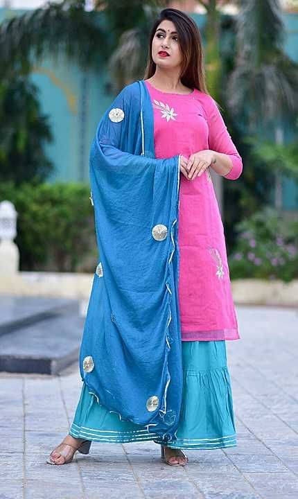 Chanderi silk kurti with sharara with nazmin dupatta embroiderei work uploaded by KHUSHI CREATION  on 11/8/2020