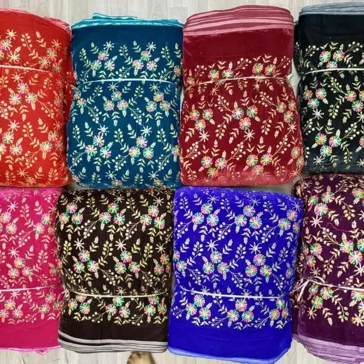 Post image For more details WhatsApp number 7979852401 resellerFabric = pure 9000 micro velevtWidth = 44Work = heavy multi all over embroideryRate = 310 per mtr
