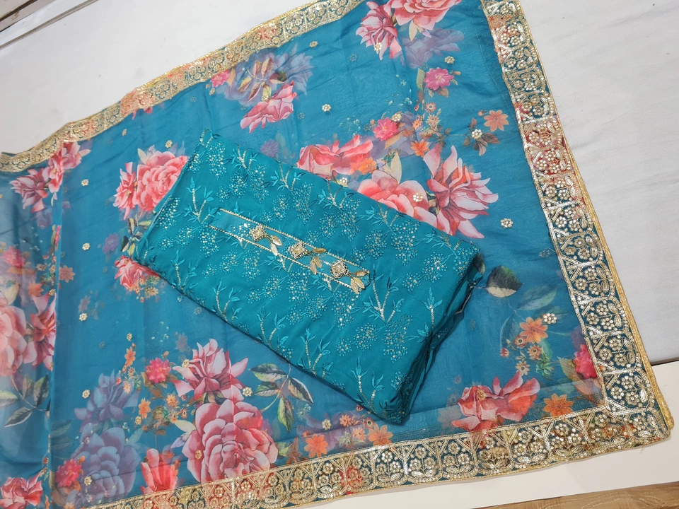 Unstich suit lakhnavi work with print dupatta  uploaded by Punjab fashion store on 7/7/2022