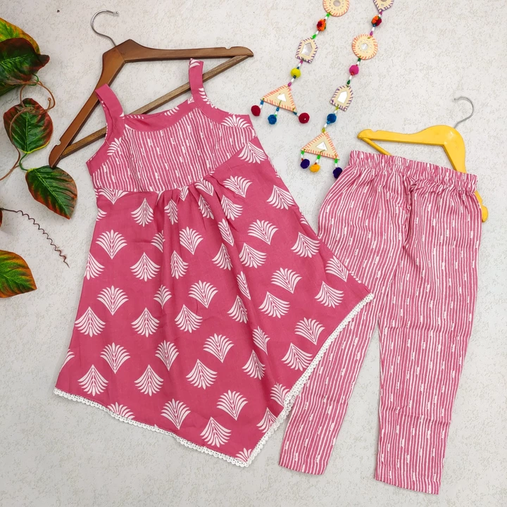 Pink Color Fancy Party Wear Cotton Printed Kurta And Trouser Set For Kids Girls uploaded by Dutt Creation on 7/7/2022