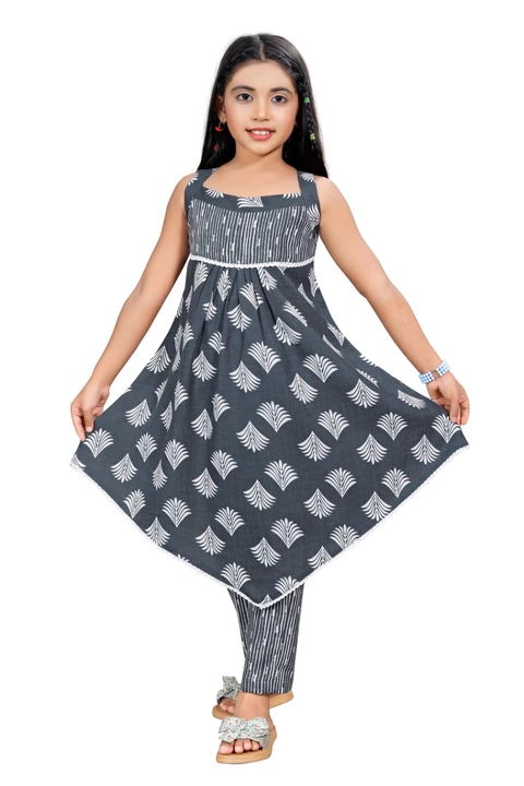 Grey Color Fancy Designer Printed Cotton Kurta And trouser set for kids girls uploaded by Dutt Creation on 7/7/2022