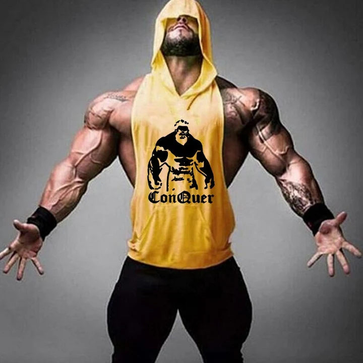 Bodybuilding Gym Sleeveless Hoodies Conquer Vest Stringer Tank Tops for Men uploaded by Hotbutton.in  on 7/7/2022