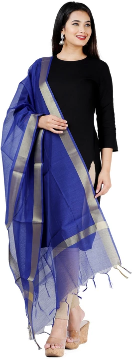 Blue art silk dupatta with zari border uploaded by Vintage Wear on 7/7/2022