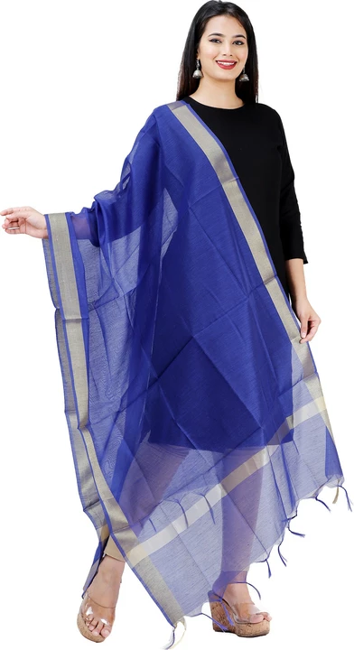 Blue art silk dupatta with zari border uploaded by Vintage Wear on 7/7/2022