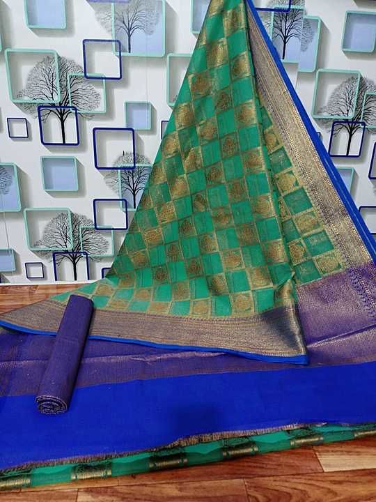 Banarasi kora organza zari sarees 
This is best quality. With brand..hc  uploaded by business on 11/9/2020