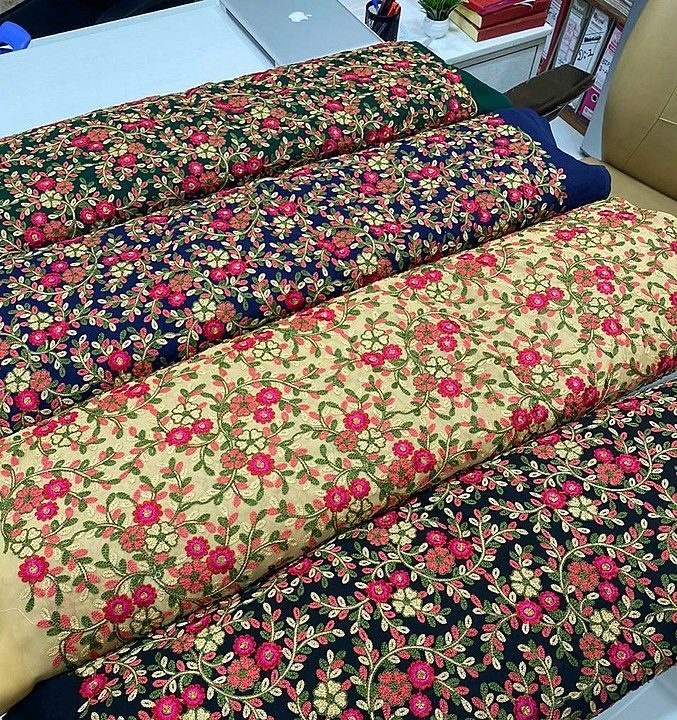 Pure viscose geroget multi work embroidery fabric uploaded by Ganpati enterprises on 11/9/2020