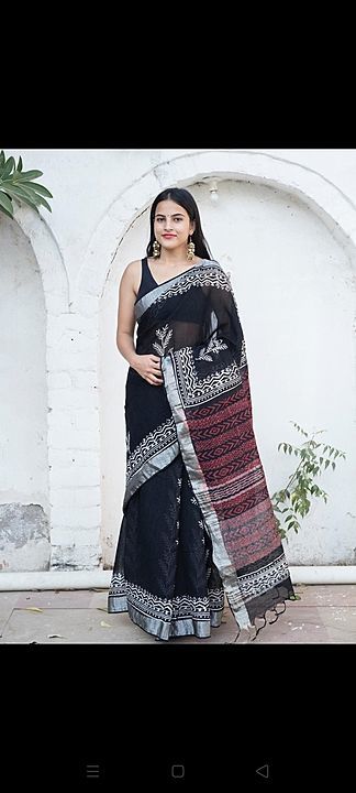 Post image Hand block print Linen sarees with blouse
