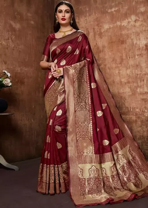 Maroon woven banarasi silk bridal saree uploaded by business on 7/8/2022