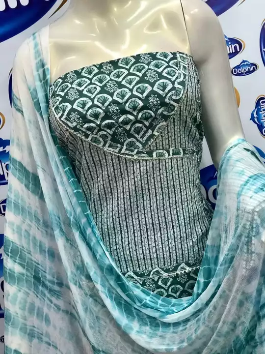 Post image *Dolphin presents* 
*DESIGNER PC* 
🌹 Top pure cotton unstitched beautifu print and work *Bottom cotton print.2.5mtr aprox 🌹 Dupatta shiffon print
Very Very beautiful n exclusive design from *Dolphin* 🐬 💯 👌 top.2.5mtrbottom.2.5 mtr duptta 2.mtrSuper quality 💯 👌 
* *699 freeship*