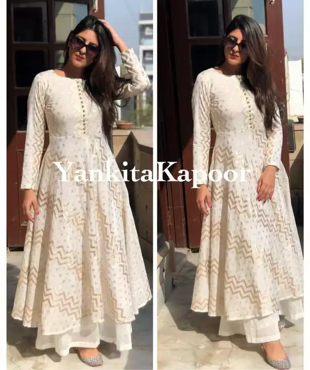 Golden white kurti with plazo uploaded by business on 7/9/2022