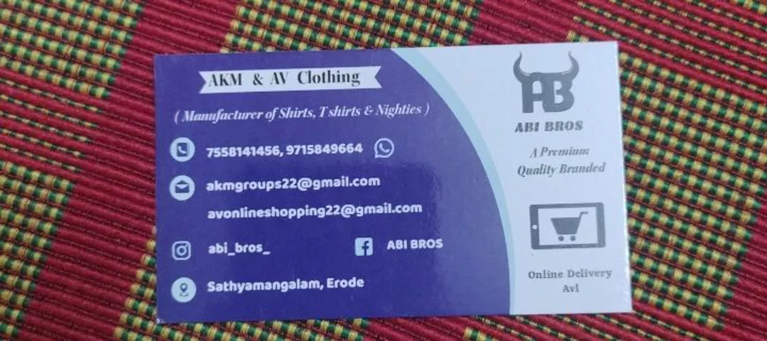 Visiting card store images of AKM & AV Clothing