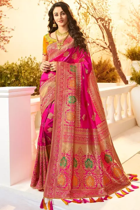 Rani pink woven designer banarasi saree uploaded by business on 7/10/2022