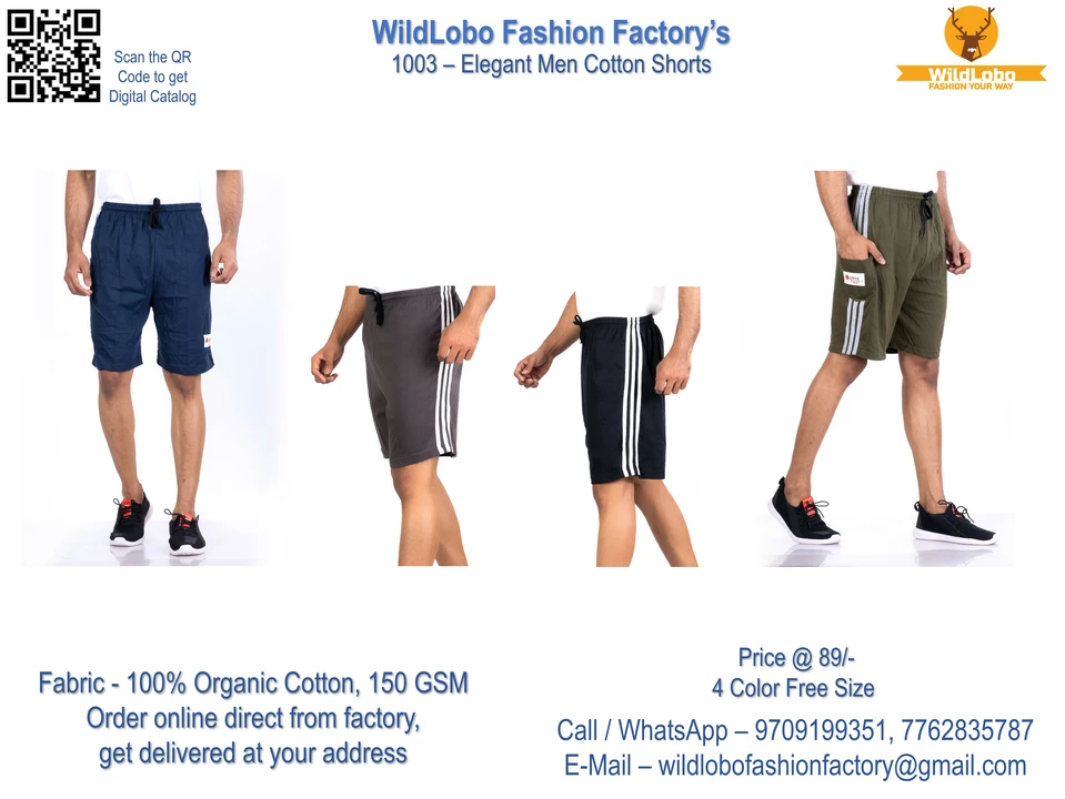 1003-Elegant Men's Cotton Shorts uploaded by WILDLOBO FASHION FACTORY on 7/10/2022
