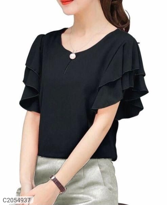 Women Georgette solid ruffle  seleves   t-shirt  uploaded by business on 7/10/2022
