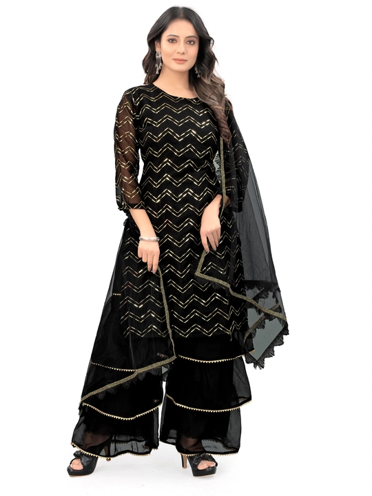 Fabulous Black Color Kurta With Sharara And Dupatta sets  uploaded by business on 7/11/2022