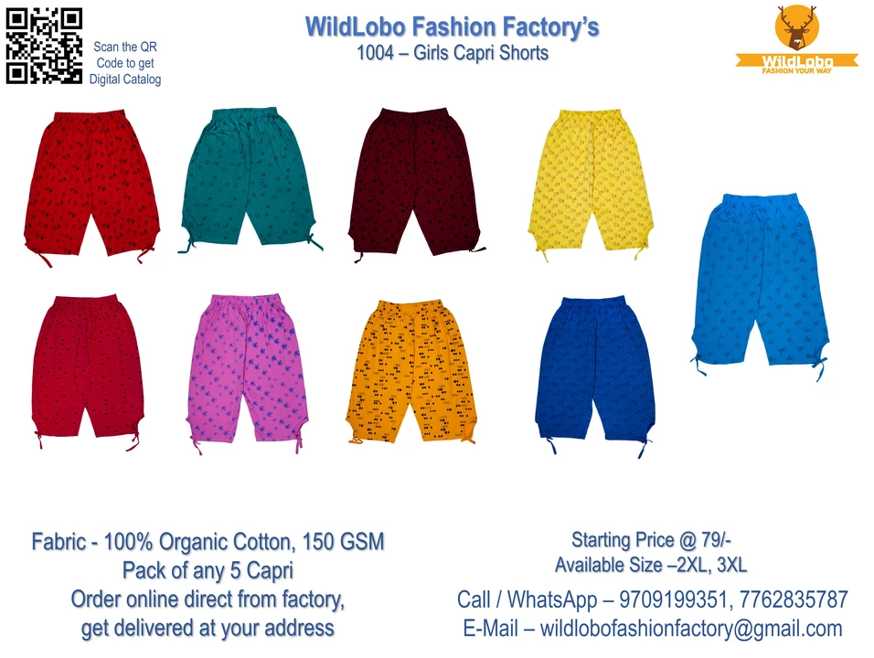 Product image of 1004-Girl's Cotton Capri Shorts, price: Rs. 79, ID: 1004-girl-s-cotton-capri-shorts-56a91652