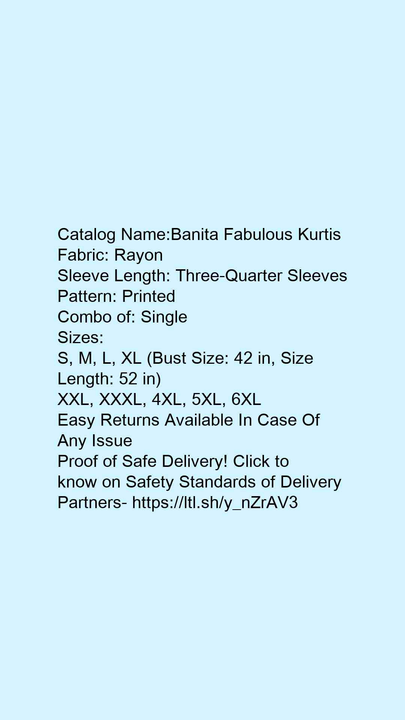 Catalog Name:*Banita Fabulous Kurtis* Fabric: Rayon Sleeve Length: Three-Quarter Sleeves Pattern: Pr uploaded by business on 7/11/2022