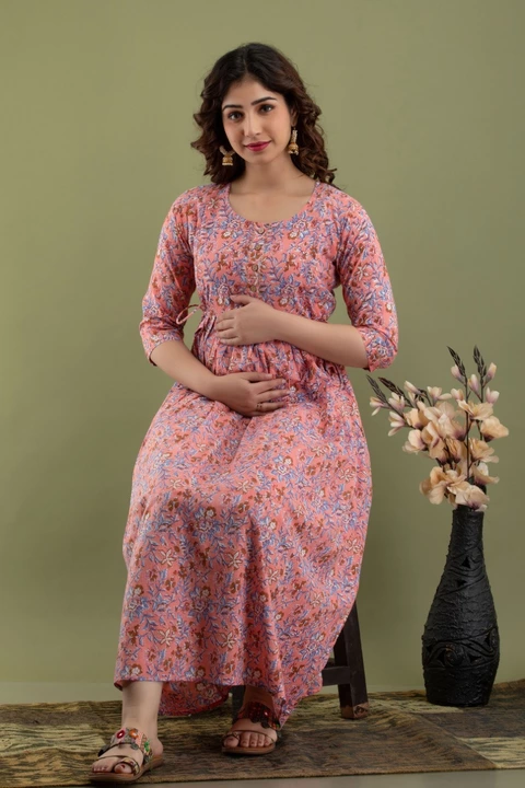 Maternity baby pink feeding gown kurta uploaded by Divya Enterprises on 7/13/2022