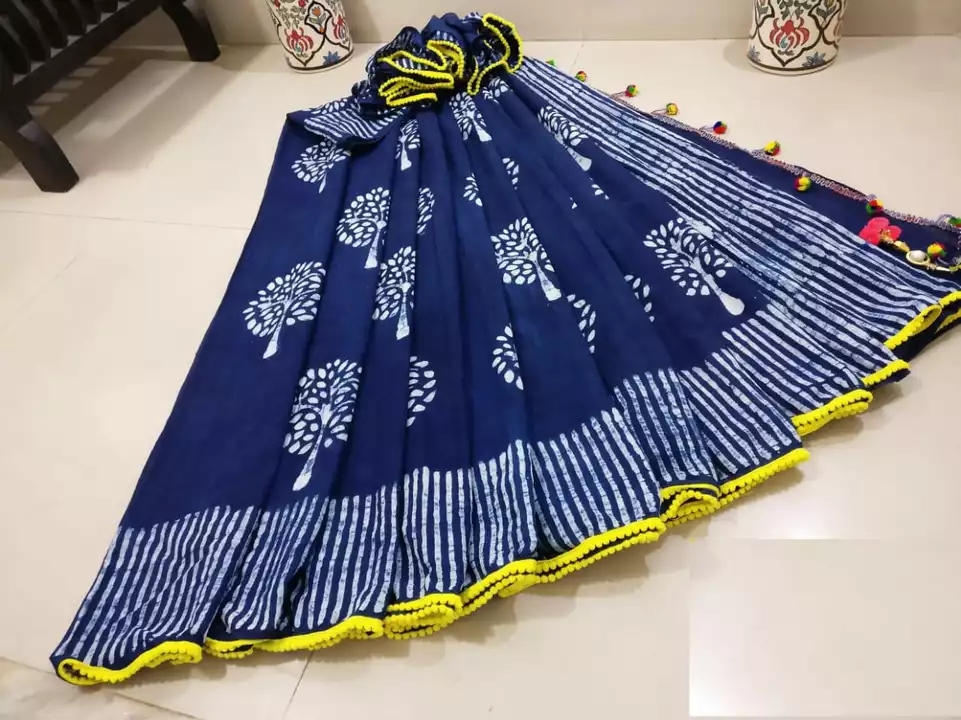 Cotton pompom saree uploaded by business on 7/13/2022