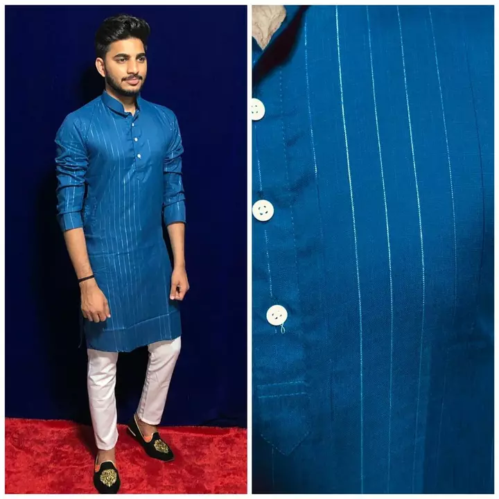 Post image Kurta for men,s pure cotton slub strip fancy fabrick with silver weaving lining 10 colour available350/-