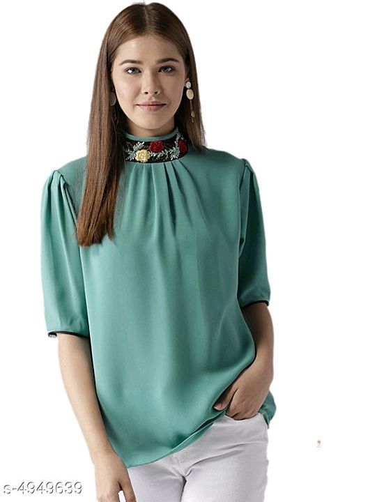 Checkout this hot & latest Tops & Tunics
Women's Embroidered Green Polyester Top
Fabric: Polyester
 uploaded by business on 11/11/2020
