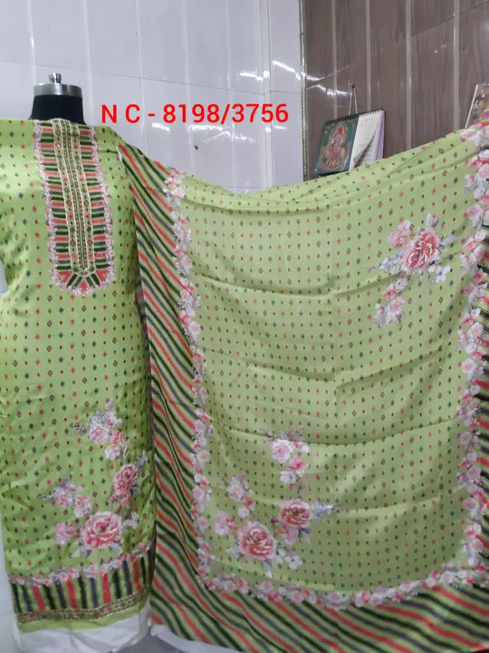 Pure Muslin Suit Pure Chinon Dupatta Shirt Dupatta Digital Print and Shirt With Hand Work uploaded by business on 7/15/2022