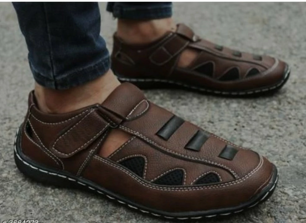 🥳🎉 Lazy21 Synthetic Leather Brown 🤎 Comfort And Fashionable Trendy Casual Velcro Sandals For Men  uploaded by www.lazy21.com on 7/15/2022