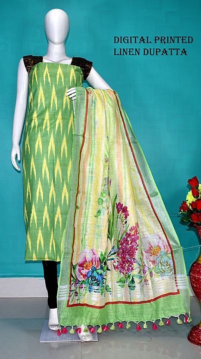 Ikkat suit with linen digital print dupatta uploaded by business on 11/12/2020
