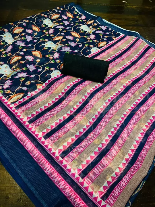 Lilen Cotton digital print sarees  uploaded by Jagruti tex fab on 7/15/2022