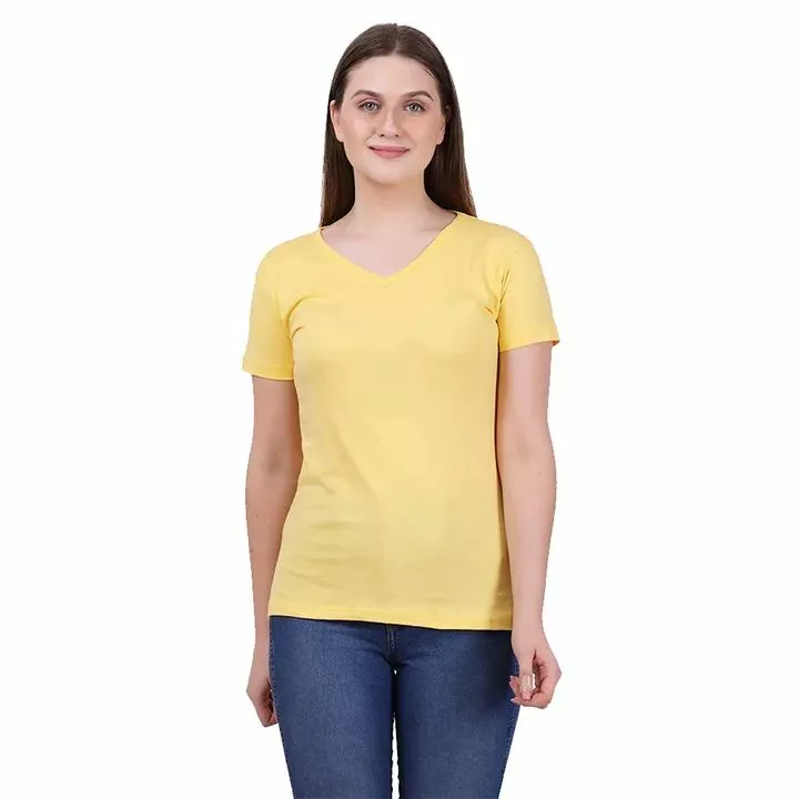 Daffodil- Women's Plain 100% Cotton V-Neck Half Sleeves T-shirt uploaded by business on 7/15/2022