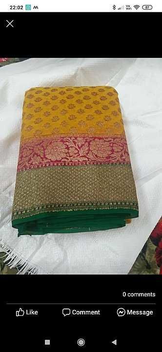 Pure chiffon Handloom banarsi saree very soft and smooth with allover original golden zari uploaded by business on 11/12/2020