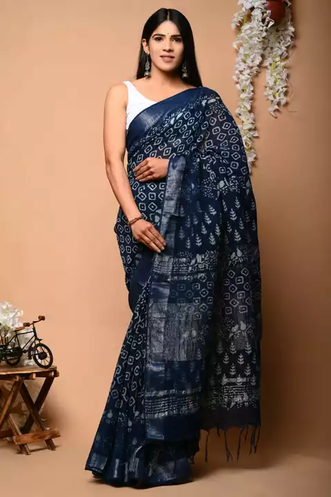Post image New latest collection👆 mix-up collection 👌Bagru # #Hand block printend soft linen fabric 'cotton slub' ( all are natural colors vegitable prints ) * with blouseNatural dye nd colorPrice  
Saree length 6.5 metr with blouse