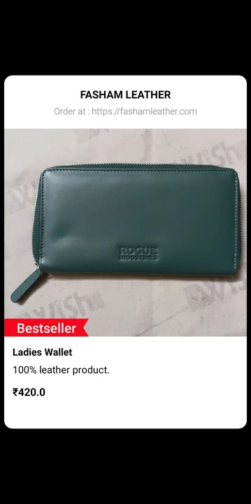 Green colour ladies wallet. uploaded by Fasham leather on 7/18/2022