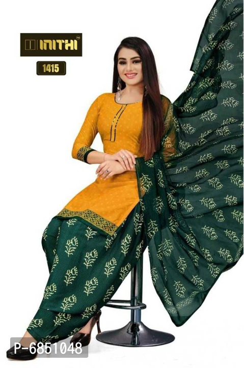 Post image Casual Wear Solid Leon Crepe Patiala Dress Material
 Color: Multicoloured
 Fabric: American Crepe
 Type: Dress Material with Dupatta
 Style: Geometric Print
Top Length: 2.1 (in metres)
Bottom Length: 2.3 (in metres)
Dupatta Length: 2.1 (in metres)
Within 3-5 business days However, to find out an actual date of delivery, please enter your pin code.
We have ensemble a symphony of enchanting piece to restyle your senses. Be an angel and create a smashing impression on anyone by carrying this patiala dress material. The top is made of Leon crepe fabric which is stylized with beautiful solid with checks printed work as shown. Comes along with Leon crepe bottom and Martina chiffon dupatta with the latest trend and style. Get this unstitched suit stitched as per your desired fit and comfort. This outfit is perfect to wear at weekend get-together, casual, office wear. Team this suit with ethnic accessories and high heel for a complete look and fetch compliments for your rich sense of style. Note:- The actual product may differ slightly in color and design from the one illustrated in the images when compared with computer or mobile screen.