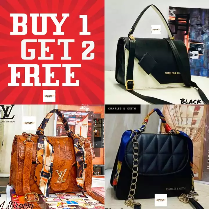 Post image *BIGGEST SALE**BUY 1 GET 2 FREE*
WhatsApp 9803337774Price 950/- with shipping 
*(1)* LUIS VUITTON CORCO HIGH QUALITY SLING 🛍️✓ Free scarf 🧣🧣✓ corco matareal✓ always demanding✓ *zero complaint*
*(2)* CHARLES KEITH SLING BAGS SQUARE SLING BAGS✓ good quality✓ slim design✓ long belt✓ beautiful colors
*(3)* CHARLES KEITH EMBROIDERY CROSS BODY SLING BAG 🛍️✓ embroidery design✓ up embroidery✓ free Scarf 🧣✓ long belt 
*SIZE 6/9**SIZE 6/8**SIZE 7/8*
*RATE 950/- With shipping
