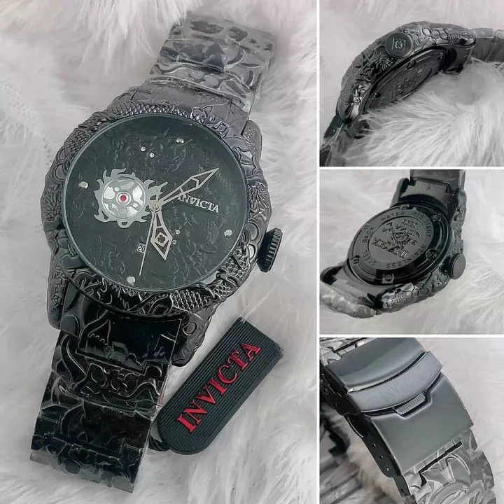 Post image *Invicta Quartz men's watch leisure Day sports watch Diamond dragon totem Casual fashion Gold/Black Design Metal Band*❣️
WhatsApp 9803337774*💰PRICE-1450/- ship💰*
Brand-INVICTAModel Name - Diamond DragonQuality-7AGender-Men’s Band-MetalDial- Golden/BlackMovement-Quartz Case Diameter-50mmCase Thickness-12mmGlass-Mineral*Date Working*❣️
*🔥🔥Invicta Branding Available With Lock &amp; Adjustable Key &amp; Back🔥🔥*
*(High Quality)*
*With Free INVICTA Brand Box*🛍
*All Self Clicked Picture and Video*📸