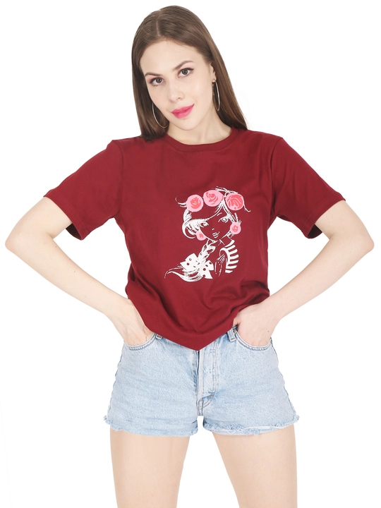 Printed  Loose T-Shirt Regular Fit Half Sleeve- Maroon uploaded by business on 7/19/2022