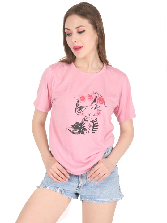  Printed Loose T-Shirt Regular Fit Half Sleeve pink uploaded by J.S CLOTHING on 7/19/2022