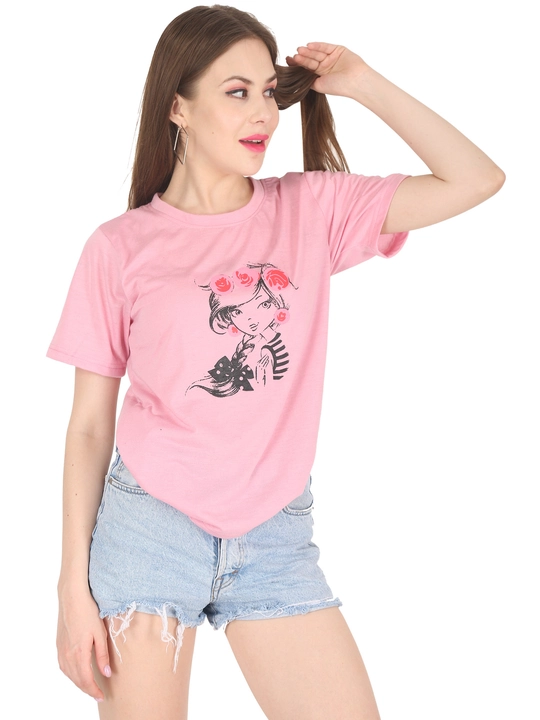  Printed Loose T-Shirt Regular Fit Half Sleeve pink uploaded by business on 7/19/2022