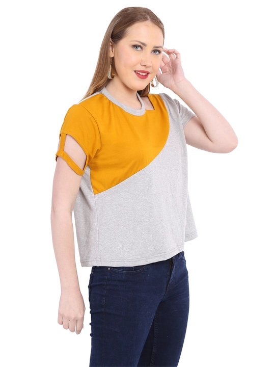 Mustard and Grey Crop Top T Shirt uploaded by J.S CLOTHING on 7/19/2022