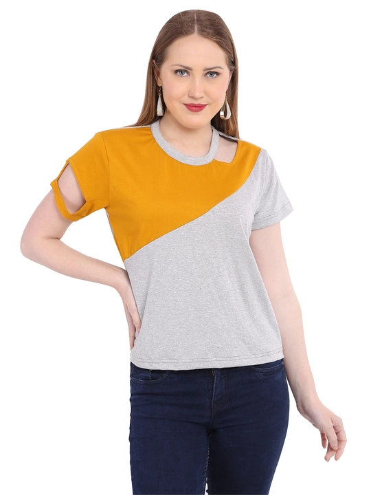 Mustard and Grey Crop Top T Shirt uploaded by business on 7/19/2022