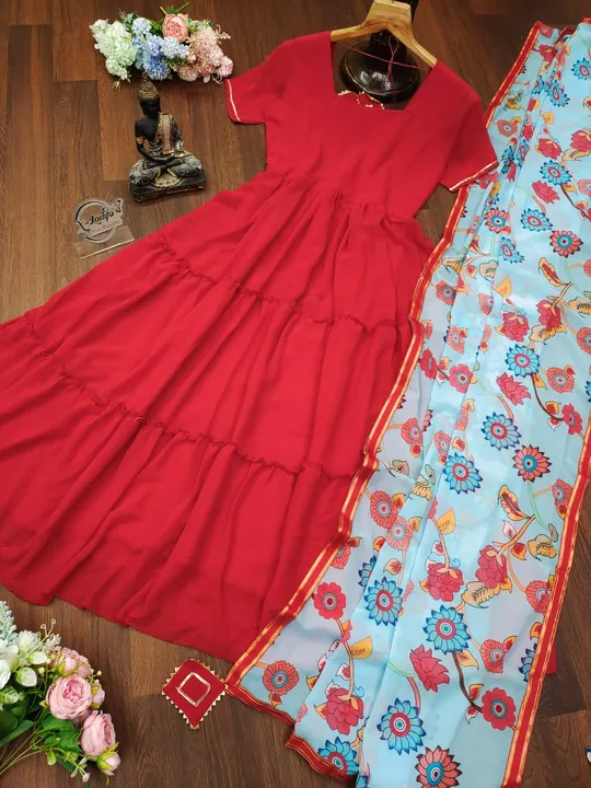 New georgette long red gown uploaded by Suyukti fab on 7/19/2022