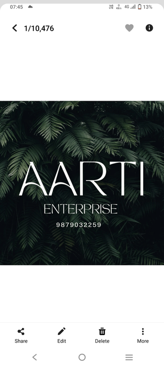 Visiting card store images of Aarti enterprise.