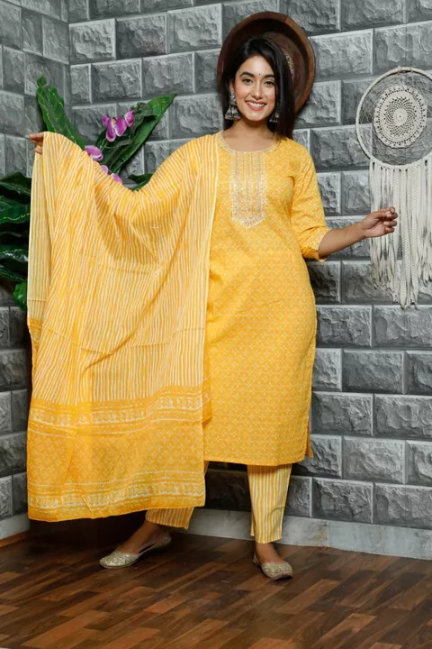Gorgeous Pure Cotton Kurta Pant with dupatta uploaded by business on 7/19/2022