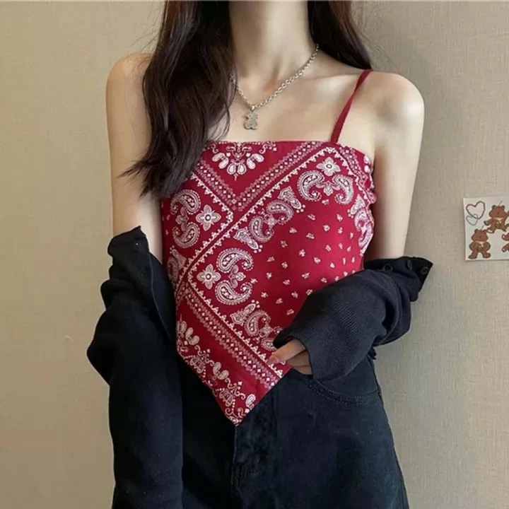 Women Crop Top Satin Tie Back Hanky Hem Spaghetti Straps Cami Bandana Tube Crop Top uploaded by KRIPA APPARELS on 7/19/2022