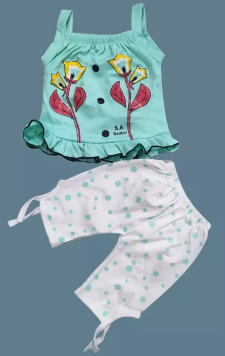 Baby Girls Hosiery cotton top and Capri set. Trending article for online Buisness  uploaded by Radhe radhe retails on 7/19/2022